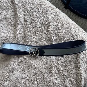 Louis Vuitton Navy and Silver Monogram Reversible Belt with LV Circle Buckle
